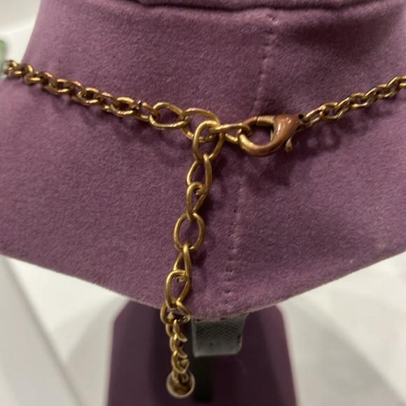 Vintage Antique Gold Statement Necklace with Amber & Green Square Glass Stones - Picture 3 of 4